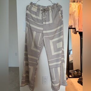 H&M Ivory & Black Stripe Geometric Patterned Wide Leg Relaxed Pants Sz Small